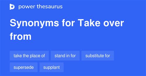 Another way to say Take Over Synonyms for Take Over (related to control). . Taking over thesaurus